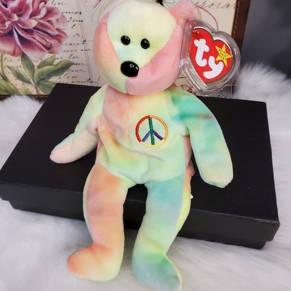PEACE beanie baby bear RARE mint - Picture 2 of 13